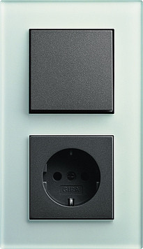 Gira Блок: Выключатель 1-клавишный с розеткой 2к+з, матовый антрацит - салатовое стекло,серия Esprit