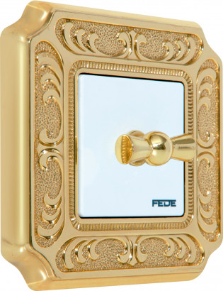 Fede Выключатель 1-клавишный, тумблерный, цвет белый - Bright Gold, серия Toscana Siena