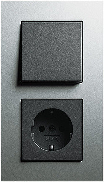Gira Блок: Выключатель 1-клавишный с розеткой 2к+з, матовый антрацит - Алюминий, серия Esprit