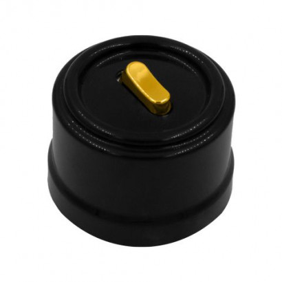 Bironi Выключатель 1-кл. перекрестный, пластик, цвет Черный, Золото (клавишный), B1-223-23-G