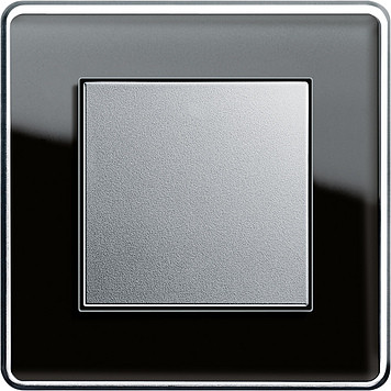 Gira Выключатель 1-клавишный, матовый алюминий - черное стекло, серия Esprit Glass C