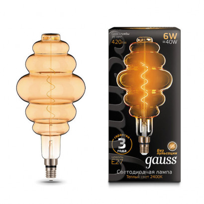 Лампа Gauss Filament Honeycomb 6W 420lm 2400К Е27 golden flexible LED 1/6, 158802006
