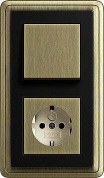Gira Выключатель 1-клавишный с розеткой 2к+з, Бронза-Черный, серия Classix