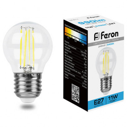 Лампа светодиодная, (11W) 230V E27 6400K прозрачная, LB-511, Feron 38226