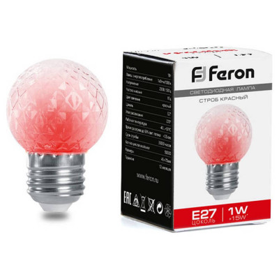Лампа-строб, (1W) 230V E27 красный G45 , LB-377, Feron 38210