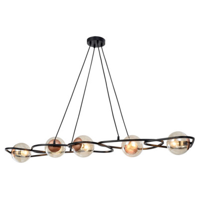 LUSSOLE CHILTON Линейно-Подвесной светильник, цвет основания - черный, плафон - стекло (цвет - янтарный), 5x40W E14, LSP-8411