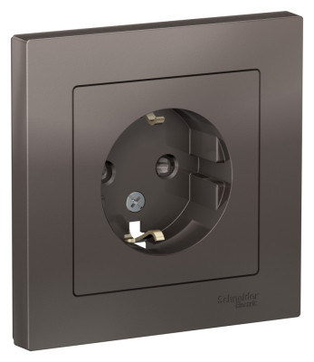 ATN000644 - ATLASDESIGN РОЗЕТКА с заземлением со шторками, 16А, в сборе, МОККО, Systeme Electric