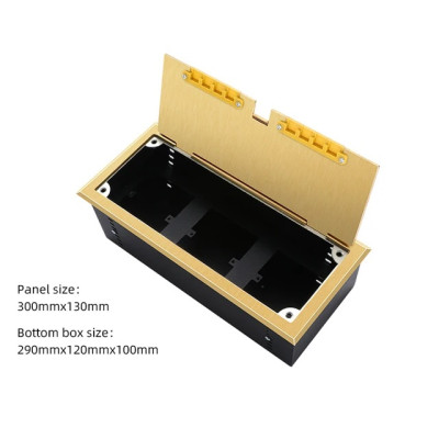 Люк напольный на 3 модуля (горизонт.), металлический, h=100мм, с рамкой, крышка без углубления, TIMIUX, золото, EU3GH100R GD