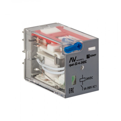 Реле промежуточное с кнопкой и мех, Индикацией RPAt 22/4 5A 24В DC EKF AVERES