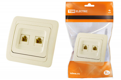 Розетка компьютерная RJ-45 + TФ (RJ-11) сл. кость "Валдай" TDM Electric, SQ1804-0115