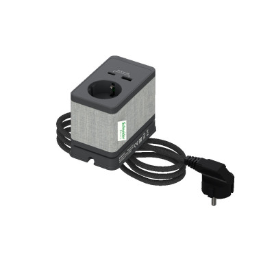 US+Блок розеточный с зажимом, с 1 розеткой (2К+З) и 2 зарядками USB (A+C) АНТРАЦ