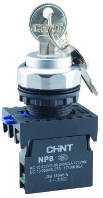 Chint Переключатель ключом NP8-20Y/33, 3 полож, самовозв., 2НО, IP65 (R), 578679