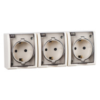 Simon 1594437-031 Simon15 IP54  Розетка 3-ная 3х(2К+З) с крышками полупр., 16А 250В~, винт. зажим, сл. кость