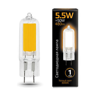 Лампа Gauss G4 AC220-240V 5.5W 480lm 3000K стекло LED 1/10/200, 107807105