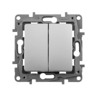 Legrand Выключатель двухклавишный - Legrand Etika - 10А 250В безвинтовые зажимы - алюминий, 672402