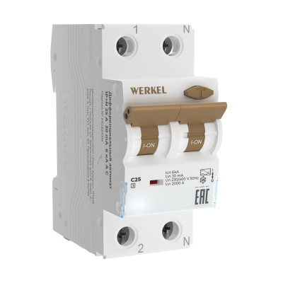 Werkel W922P256 / Дифференциальный автомат  1P+N 25 A  30 mА  6 kА  C А, a062570