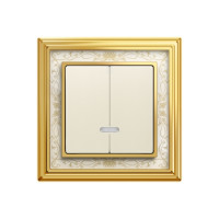 ABB Светорегулятор 2-клавишный, с подсветкой, цвет Слоновая кость - Латунь полированная, белая роспись, серия Династия