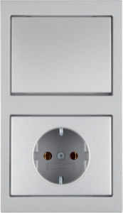 Berker Выключатель 1-клавишный с розеткой 2к+з, алюминий, серия K.5