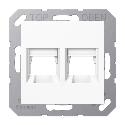 Kрышка для 2-х разъемов; без видимого винта; подпружиненная шторка; термопласт; белый, A1569-2WEWW