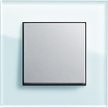 Gira Выключатель 1-клавишный, матовый алюминий - салатовое стекло,серия Esprit