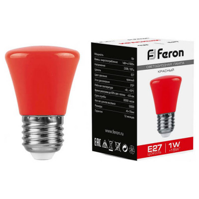 Лампа светодиодная,  (1W) 230V E27 красный C45, LB-372, Feron 25911
