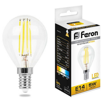 Лампа светодиодная, (5W) 230V E14 2700K, LB-61, Feron 25578