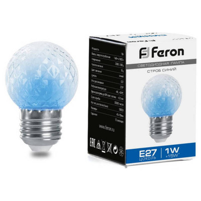 Лампа-строб, (1W) 230V E27 синий G45 , LB-377, Feron 38211