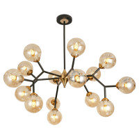 LUSSOLE ASTORIA Люстра потолочная, цвет основания - черный, плафон - стекло (цвет - янтарный), 15x10W E27, GRLSP-8309