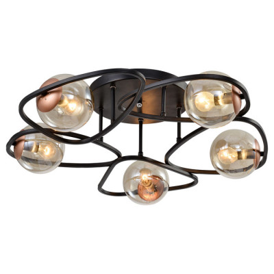 LUSSOLE CHILTON Люстра потолочная, цвет основания - черный, плафон - стекло (цвет - янтарный), 5x40W E14, LSP-8410