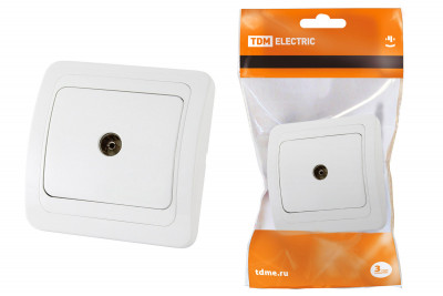 Розетка TV простая (0-2400 Гц,  "мама") белая "Валдай" TDM Electric, SQ1804-0014