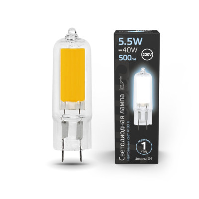 Лампа Gauss G4 AC220-240V 5.5W 500lm 4100K стекло LED 1/10/200, 107807205