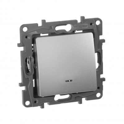 Legrand Выключатель одноклавишный с подсветкой/индикацией - Legrand Etika - 10А 250В безвинтовые зажимы - алюминий, 672403