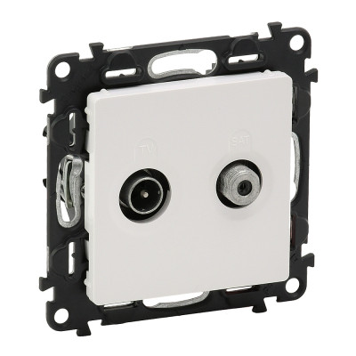 Legrand Valena LIFE.Розетка проходная TV-SAT 1,5дБ/14дБ, диапазоны 5-862МГц/950-2400 МГц.С лицевой панелью.Белая, 753463