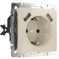 Werkel W1171503/ Розетка с заземлением, шторками и USBх2 (слоновая кость), a051486