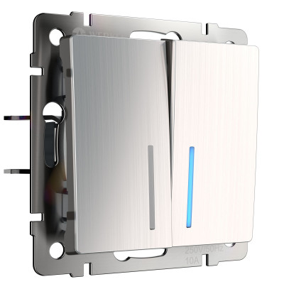 Werkel W1120102/ Выключатель двухклавишный с подсветкой (глянцевый никель), a051094