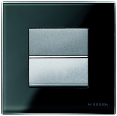 ABB Выключатель 1-клавишный, вставка - алюминий, рамка - стекло черное,  серия Zenit