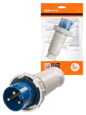 Вилка 033 2Р+РЕ 63А 220В IP54 TDM Electric, SQ0601-0010