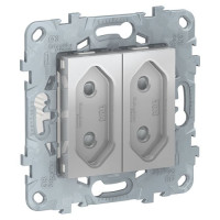 розетка 2-модульная, без зазем., со шторк, винт. зажим, 10 А, алюминий