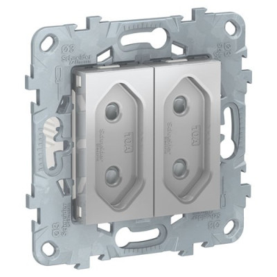 розетка 2-модульная, без зазем., со шторк, винт. зажим, 10 А, алюминий