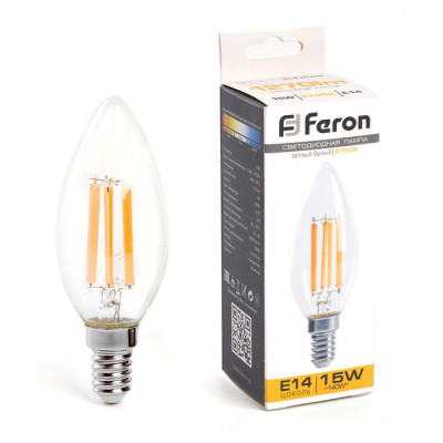 Лампа светодиодная, (15W) 230V E14 2700K прозрачная, LB-717, Feron 38256