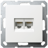 Интернет-розетка RJ45 двойная с накладкой, цвет белый глянцевый, G6106W, Jasmart Electric