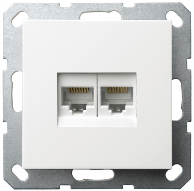 Интернет-розетка RJ45 двойная с накладкой, цвет белый глянцевый, G6106W, Jasmart Electric