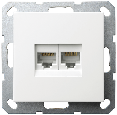 Интернет-розетка RJ45 двойная с накладкой, цвет белый глянцевый, G6106W, Jasmart Electric