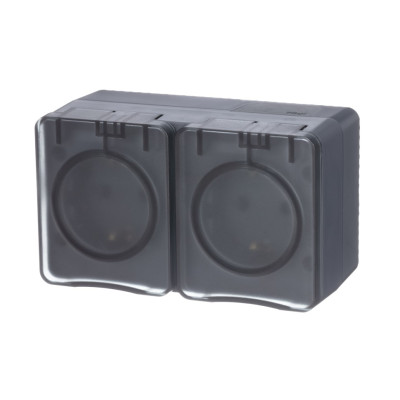 ATN544026 - ATLASDESIGN PROFI IP54 О/У РОЗЕТКА двойная с заземлением со шторками, 16А, АНТРАЦИТ, Systeme Electric