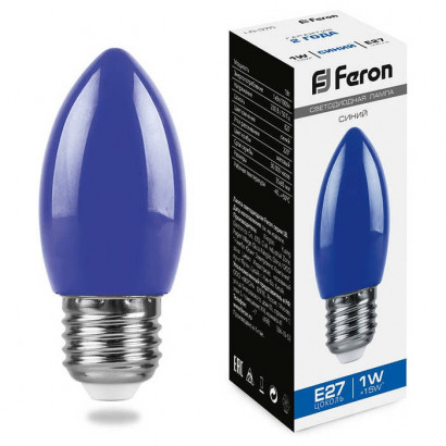 Лампа светодиодная,  (1W) 230V E27 синий C35, LB-376, Feron 25925