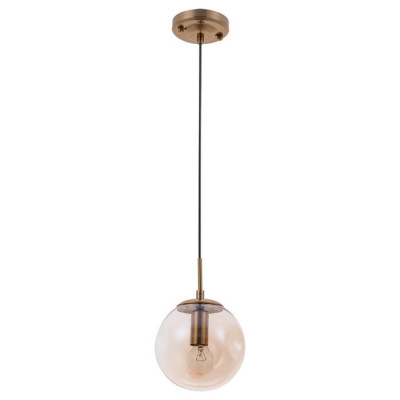 Arte Lamp TUREIS, Подвес, цвет арматуры - ПОЛИРОВАННАЯ МЕДЬ, цвет плафона/декора - ЯНТАРНЫЙ, 1х60W E14, A9915SP-1PB