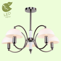 LUSSOLE GILA Люстра потолочная, цвет основания - черный хром, плафон - стекло (цвет - белый), 5x6W E14, GRLSP-8084