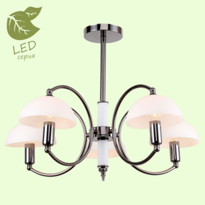 LUSSOLE GILA Люстра потолочная, цвет основания - черный хром, плафон - стекло (цвет - белый), 5x6W E14, GRLSP-8084