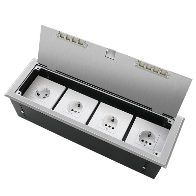 Люк напольный на 4 модуля (горизонт.), металлический, h=100мм, с рамкой, крышка без углубления, TIMIUX, нержавеющая сталь, EU4GH100R ST