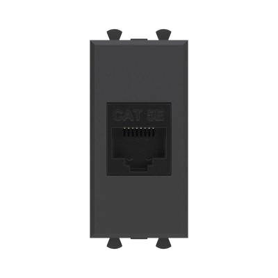 DKC Компьютерная розетка RJ-45 без шторки модульная, кат.5е, "Avanti", "Черный матовый", 1 модуль